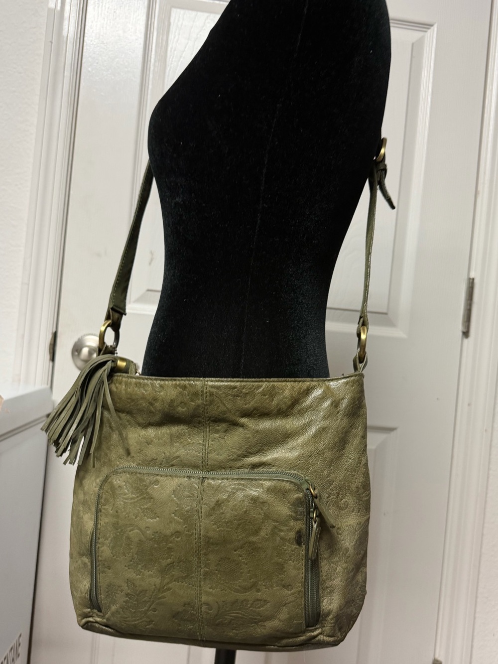 Olive Green Crossbody Shoulder Bag with Tassel